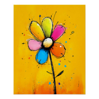 Póster abstrakte, bunte Blume im Pop-Art-Cartoon Stil