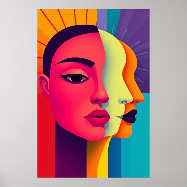 Póster Abstrakte Frauen Gesichter (Frente)