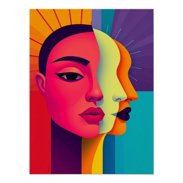 Póster Abstrakte Frauen Gesichter (Anverso)