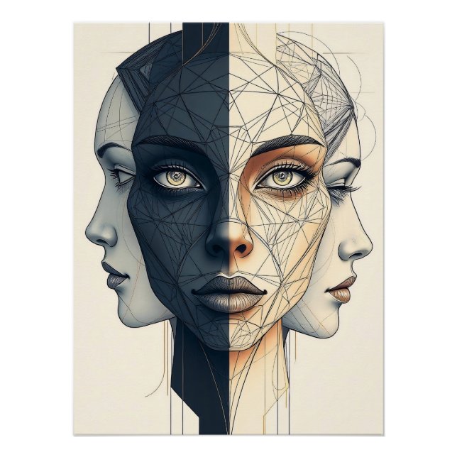 Póster Abstrakte geometrische Gesichter (Anverso)