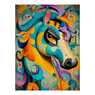 Póster Abstrakte Pferde Illustration in bunten Farben