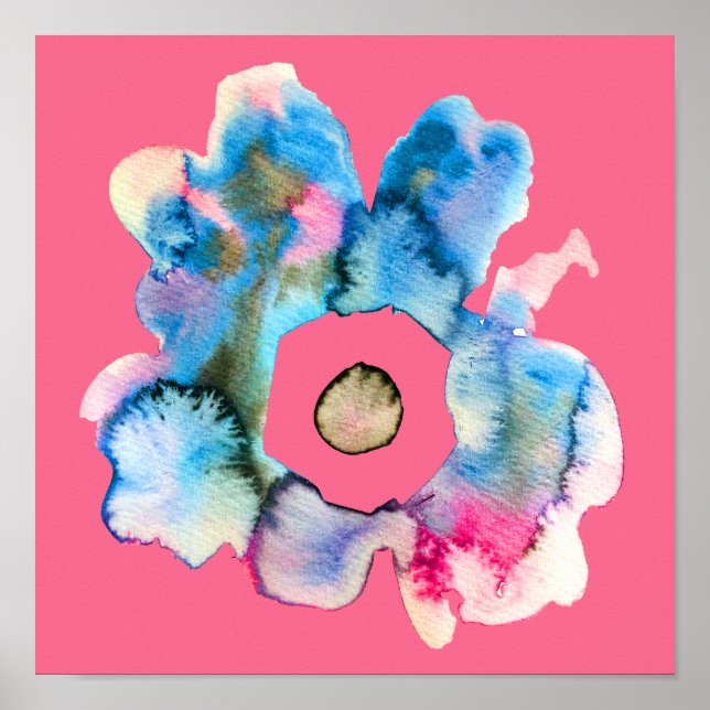 Póster Abstrato de la acuarela rosa floral (Frente)