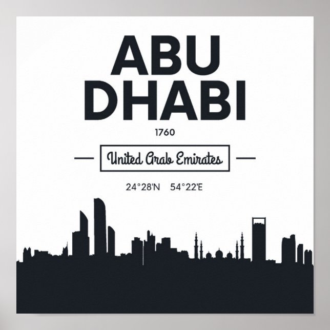 Póster Abu Dhabi | Coordenadas de ciudades blancas y negr (Frente)
