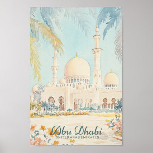 Póster Abu Dhabi EAU Gouache Paint Ilustracion Viaje