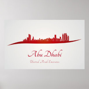 Póster Abu Dhabi skyline in red and gray background