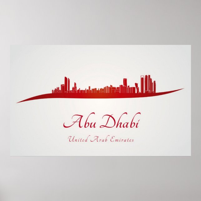 Póster Abu Dhabi skyline in red and gray background (Frente)