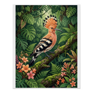 Póster Abubilla Rama Tropical Botánica Fauna Silvestre