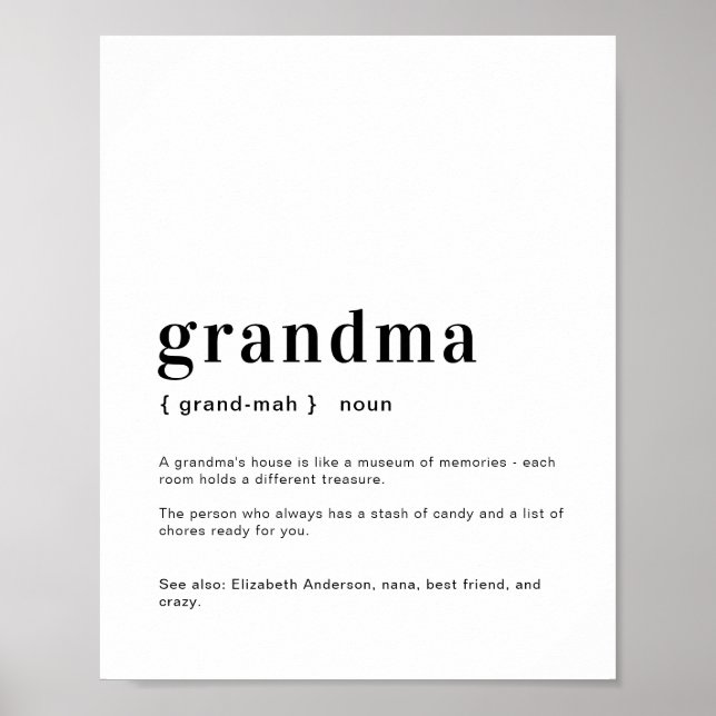 Póster Abuela, abuela, abuela, definición de nana (Frente)