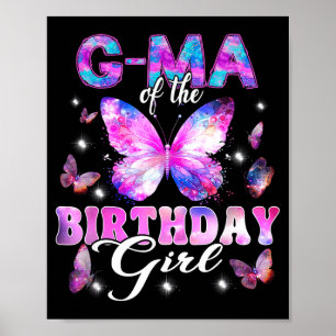 Póster Abuela de la familia de mariposas de la cumpleañer