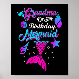 Póster Abuela de la familia de sirena de cumpleaños coinc