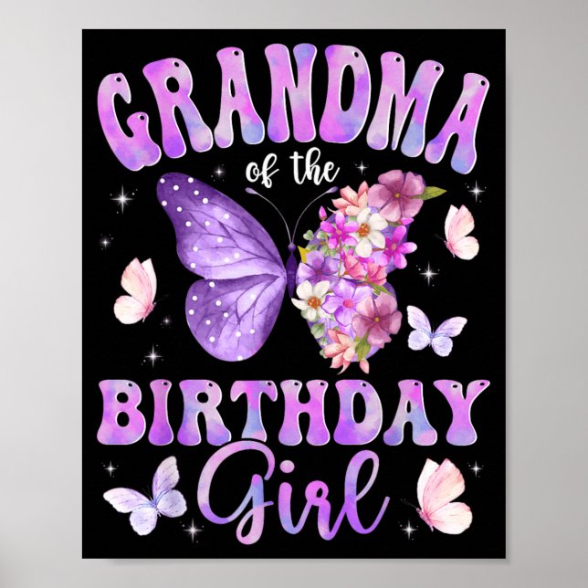 Póster Abuela de la Fiesta de Mariposas de la Cumpleañera (Frente)