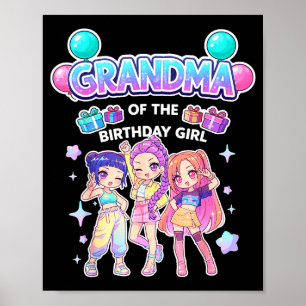 Póster Abuela de la niña de cumpleaños linda chibi divert