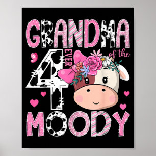Póster Abuela de la vaca niña del 4 cumpleaños de los cua