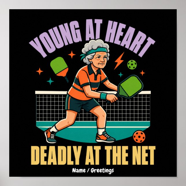 Póster Abuela de Pickleball Divertida, Joven de Corazón,  (Frente)