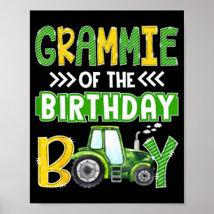 Póster Abuela del niño de cumpleaños tractores camiones d