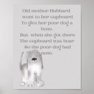 Póster Abuela Hubbard divertido dibujo animado en grises 