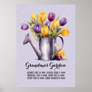 Póster Abuela jardín nietos con cariño