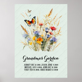 Póster Abuela jardín nietos con el corazón
