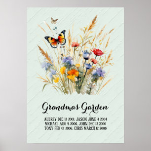Póster Abuela jardín nietos con el corazón