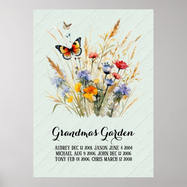Póster Abuela jardín nietos con el corazón (Frente)