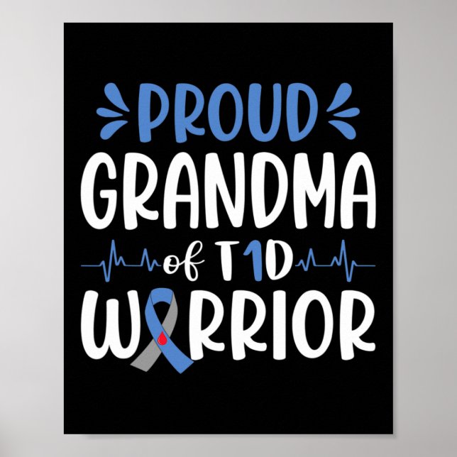 Póster Abuela Orgullosa De Guerrero De La T1D Para La Sen (Frente)