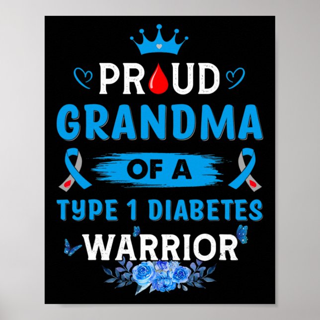 Póster Abuela Orgullosa De Un Guerrero De La Diabetes De  (Frente)