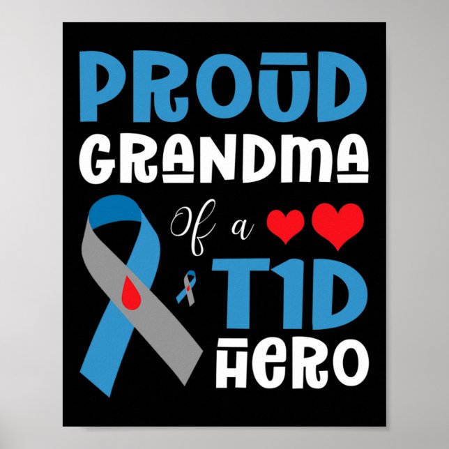 Póster Abuela Orgullosa De Un Héroe De La T1D Con Diabete (Frente)