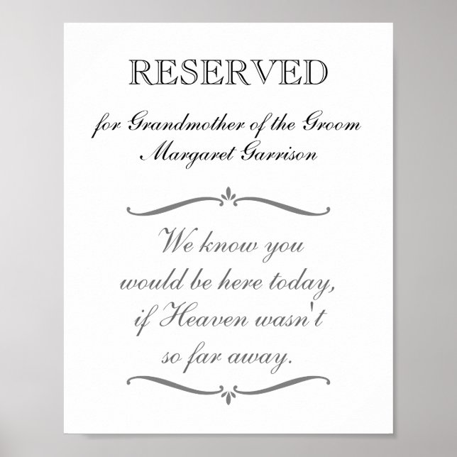 Póster Abuela reservada del Boda en memoria de Groom (Frente)
