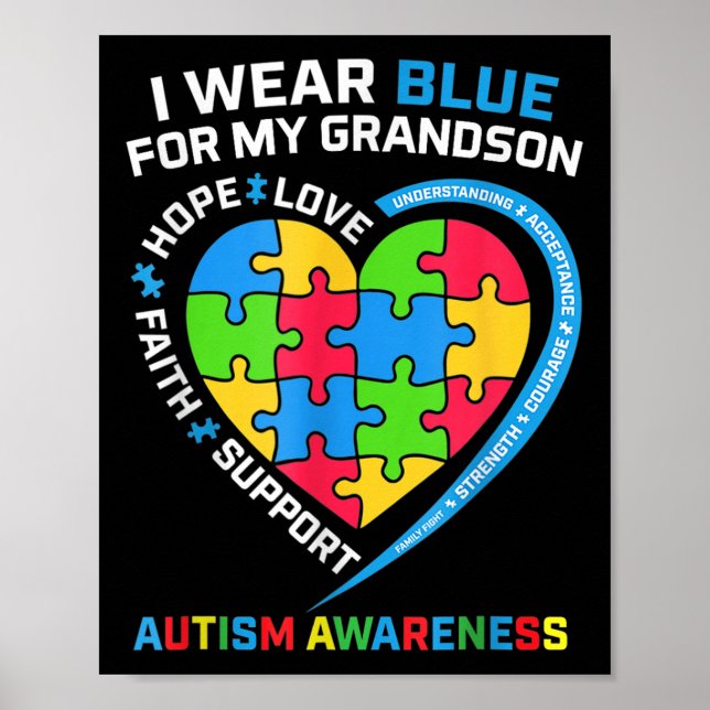 Póster Abuelo Abuela Que Uso Azul Para El Autismo De Mi A (Frente)