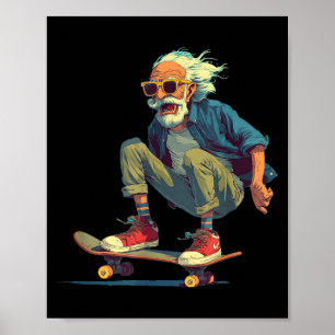 Póster Abuelo barbudo con disfraz de monopatín para adult