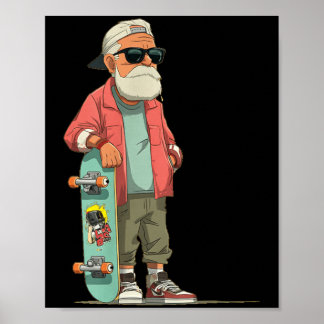 Póster Abuelo Causal con Patineta Genial para Adultos y