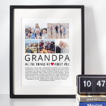 Póster Abuelo Collage de fotos cosas que amamos de ti<br><div class="desc">Compila una lista de las cosas que amas de tu abuelo,  agrega algunas fotos favoritas y tienes un regalo del Día del Padre que él valorará! ¡Perfecto para cumpleaños y otros miembros de la familia también! ♥</div>