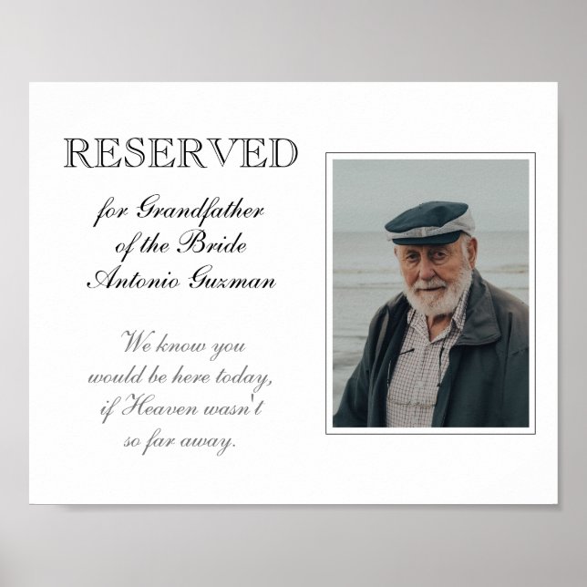 Póster Abuelo de la Novia Memorial Foto Boda (Frente)
