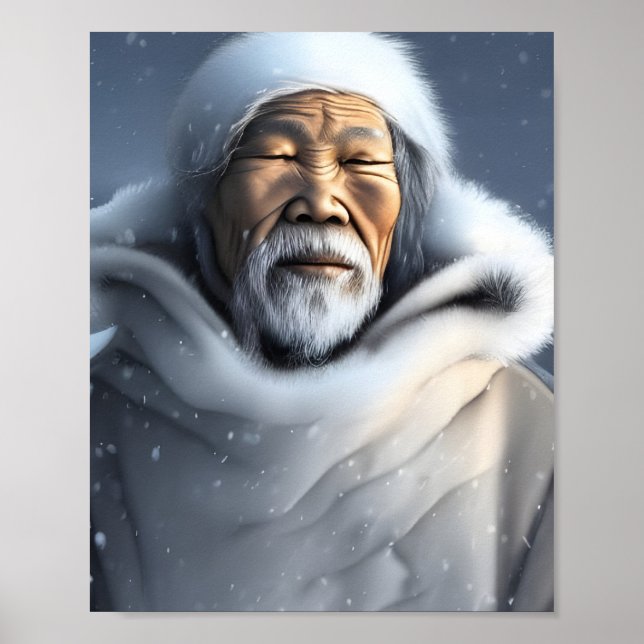 Póster Abuelo inuit de nieve y retrato húmedo (Frente)