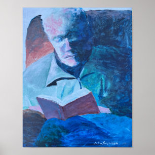 Póster Abuelo leyendo al anciano con libro