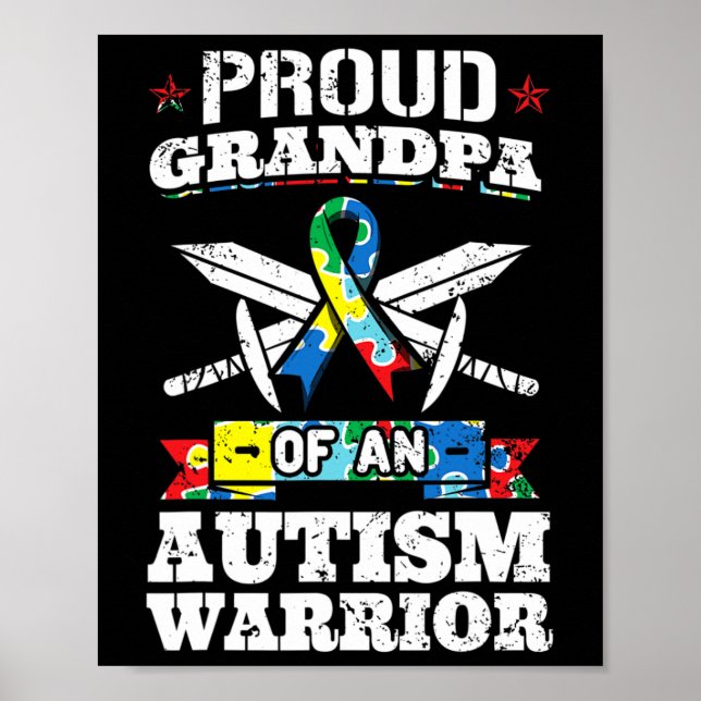 Póster Abuelo Orgulloso De Un Guerrero Del Autismo Awaren (Frente)