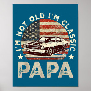 Póster Abuelo Papá Bandera Americana Papá Viejo Coche Ton