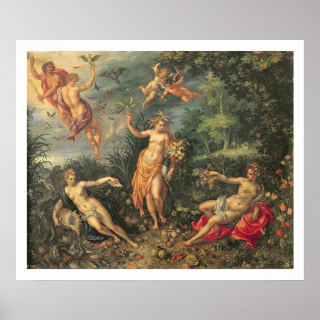 Póster Abundance and the Four Elements, c.1606 (aceite so (Frente)