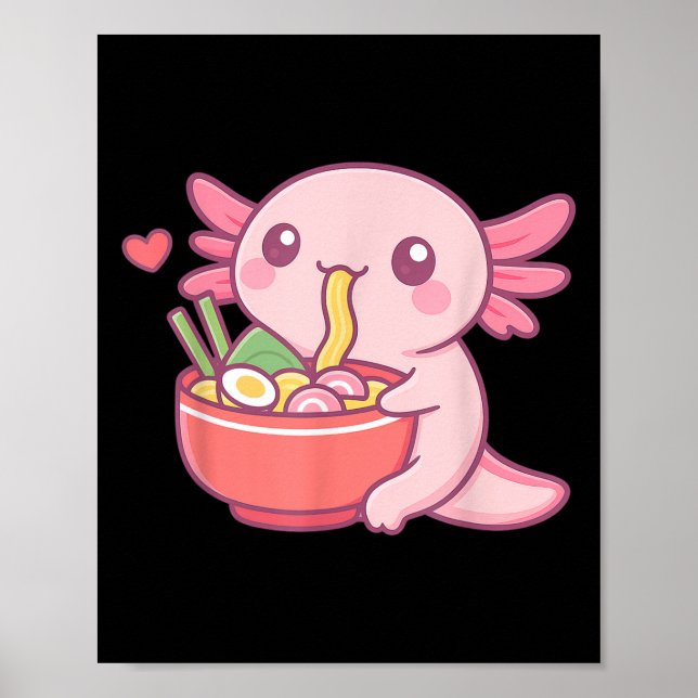 Póster Abundantes comedores de Axolotl Ramen Kawaii (Frente)