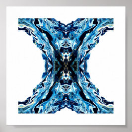 Póster Abyss Abstract Navy Blue Gold White Fluid Art