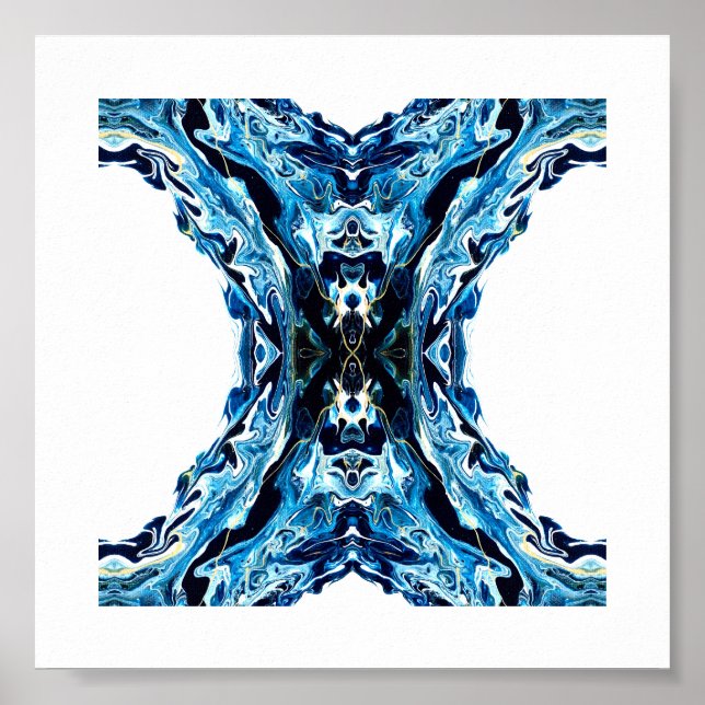 Póster Abyss Abstract Navy Blue Gold White Fluid Art (Frente)