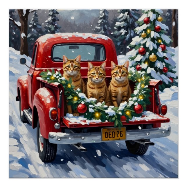 Póster Abyssinian Cat Christmas Red Truck Holiday (Anverso)