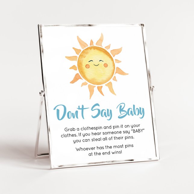 Póster Acá viene el hijo lindo sol no digas bebé (Sunshine Here Comes the Son Baby Shower Don't Say Baby Sign)