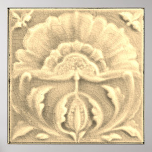 Póster Acabado de crujido de azulejos de flores Art Nouve