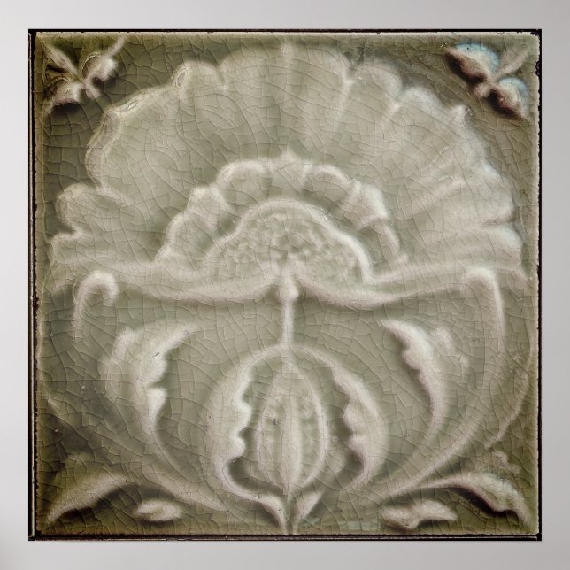 Póster Acabado de crujido de azulejos de flores Art Nouve (Frente)