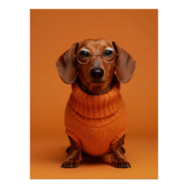 Póster Academic Dachshund Portrait - Orange Sweater Dog