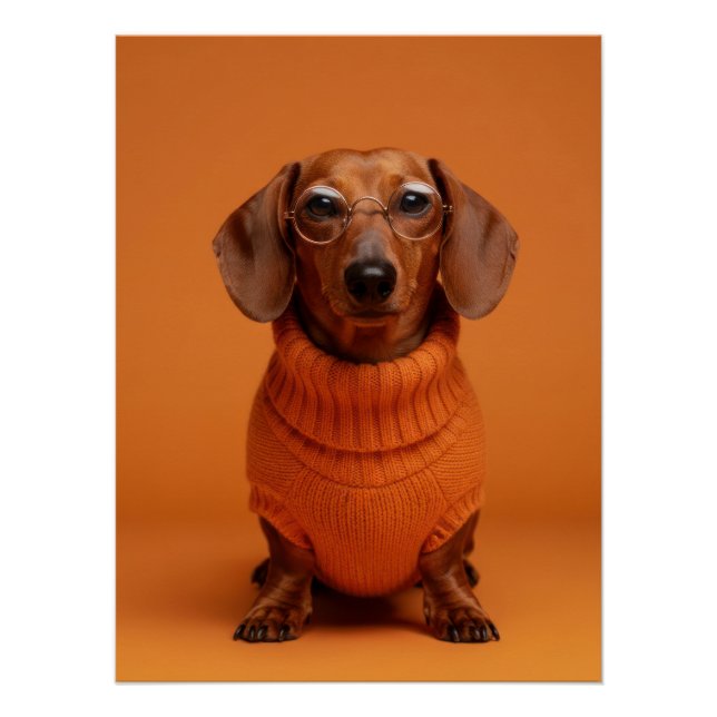 Póster Academic Dachshund Portrait - Orange Sweater Dog (Anverso)