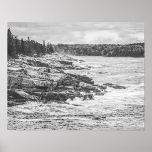 Póster Acadia Maine Rocky Coastline Black and White