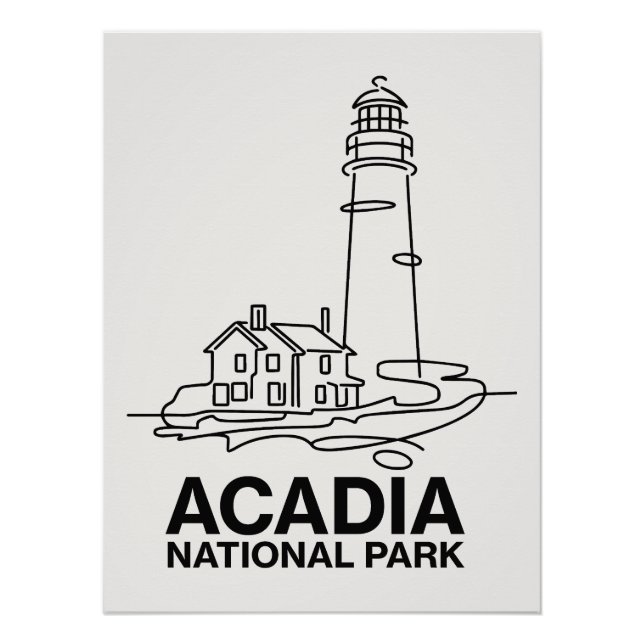 Póster Acadia National Park Lighthouse Line Art (Anverso)