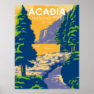 Póster Acadia Parque Nacional Bar Harbour Sendero Océano